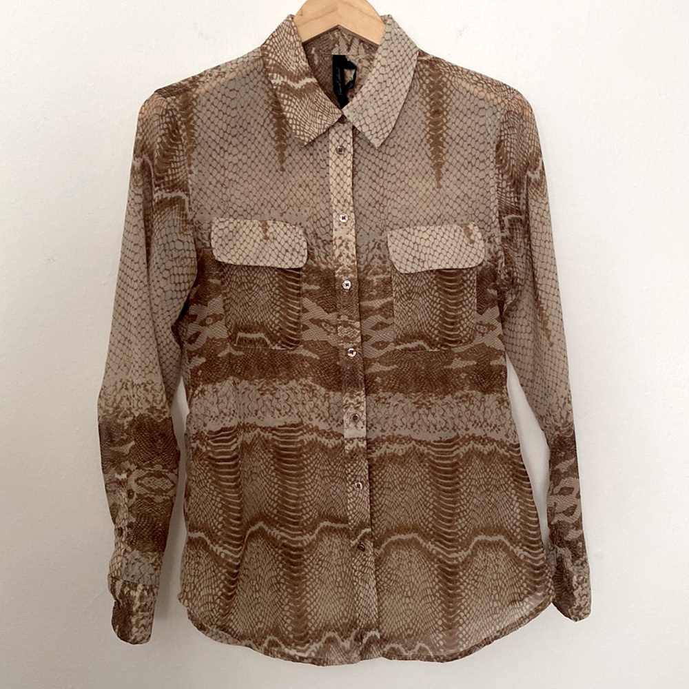 SEVEN 7 W/S Sheer Button-Up Snake Print   Shirt/Top New Condition